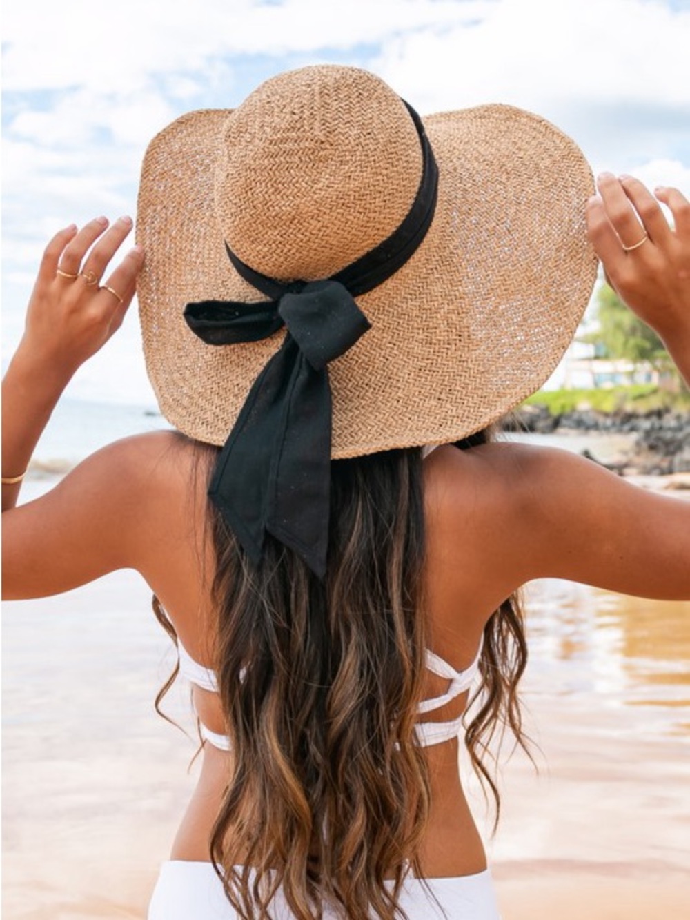 BOW ACCENT PEASANT SUN HAT - Khaki
